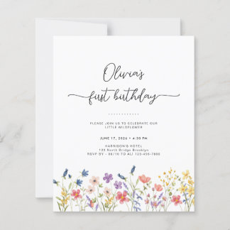 Budget Minimal Floral First Birthday Invitation