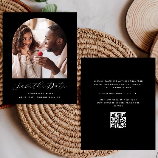 Budget Minimal Foto Arch QR Save the Date schwarz