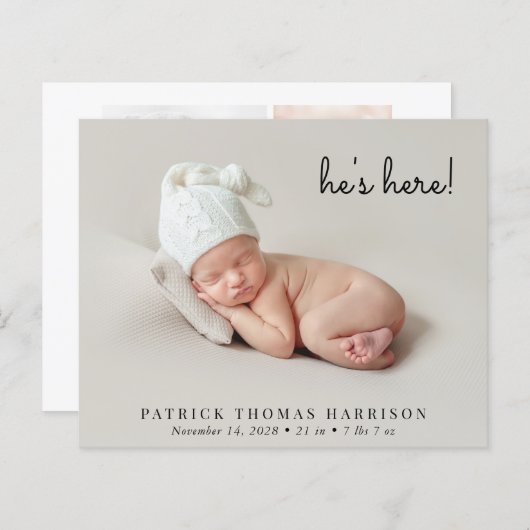 Budget Minimal Foto Collage Geburtserklärung ankün (Vorne/Hinten)