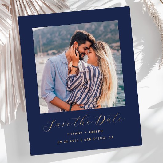 Budget Minimal Foto Navy Blue Gold Save the Date