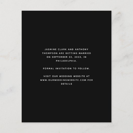 Budget Minimal Foto Script Save the Date schwarz (Rückseite)