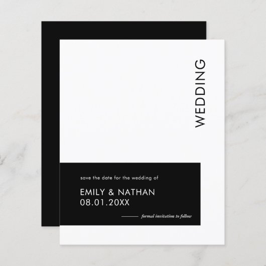 Budget Minimal Geo Bold Schwarz-weiß Save the Date (Vorne/Hinten)