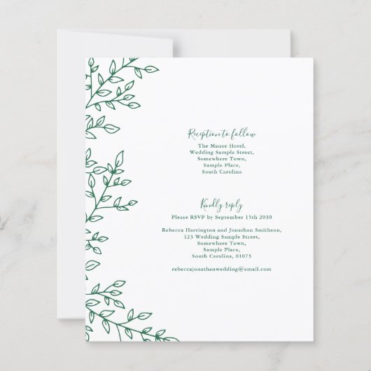 Budget Minimal Leaf Grüne Hochzeit Einladung (Rückseite)