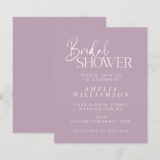 Budget Minimal Lilac Script Brautparty Einladung (Vorne/Hinten)