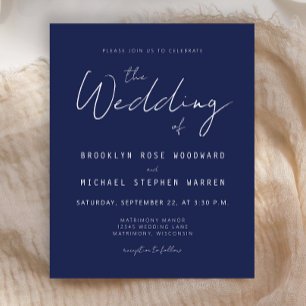 Budget Minimal Navy Blue Script Einladung