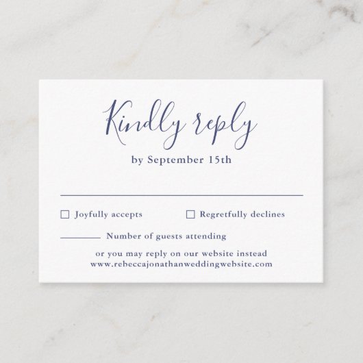 Budget Minimal Navy Blue Wedding RSVP Card Begleitkarte (Vorderseite)