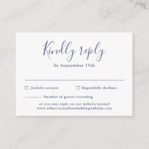 Budget Minimal Navy Blue Wedding RSVP Card