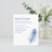 Budget Minimal Peacock Feather Blue Wedding Einlad (Stehend Vorderseite)