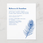 Budget Minimal Peacock Feather Blue Wedding Einlad (Vorderseite)
