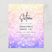 Budget Minimal Rainbow Foto Sweet 16 Einladung (Vorderseite)