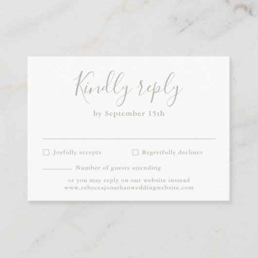 Budget Minimal Sage Green Wedding RSVP Card Begleitkarte (Vorderseite)