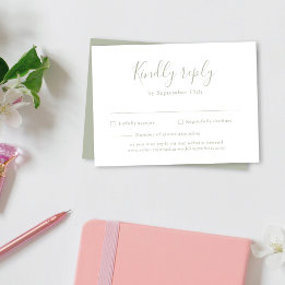 Budget Minimal Sage Green Wedding RSVP Card Begleitkarte