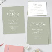Budget Minimal Sage Green Wedding RSVP Card Begleitkarte