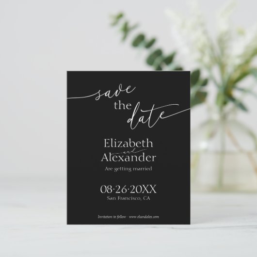 Budget Minimal Schwarz/Weiß-Schrift Save the Date (Stehend Vorderseite)