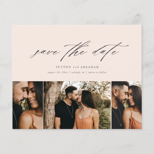 Budget Minimal Script 3 Foto Save The Date (Vorderseite)
