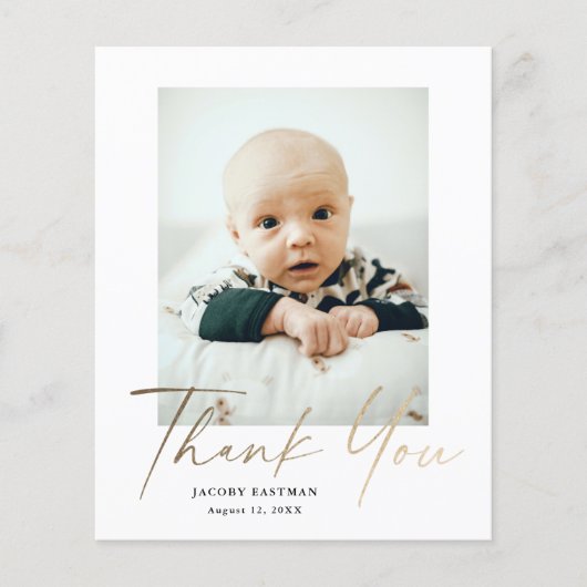Budget Minimal Script Foto Baby Danke Karte (Vorderseite)