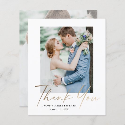 Budget Minimal Script Foto Hochzeit Danke Karte (Vorne/Hinten)