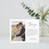 Budget Minimal Script Hochzeit Foto Danke Karte (Stehend Vorderseite)