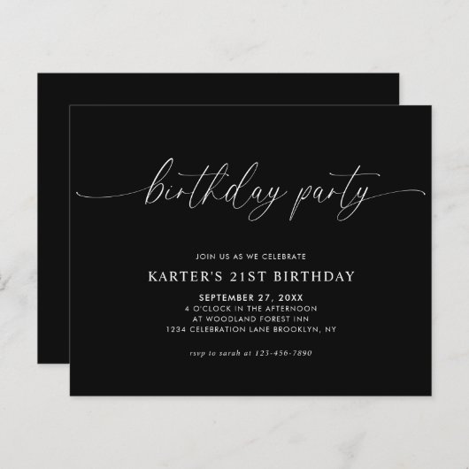 BUDGET Minimal Script Schwarz-weiß Erwachsene Gebu (Vorne/Hinten)