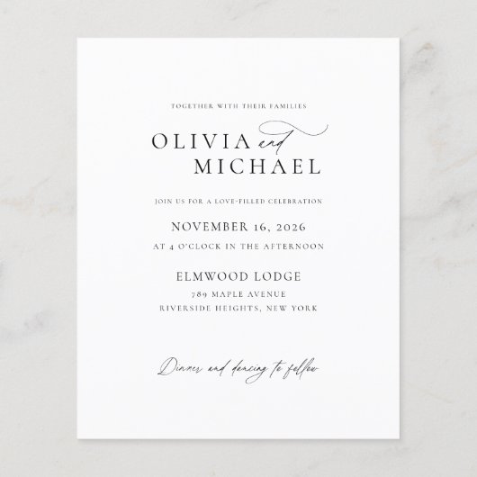 Budget Minimal Script Sunset Foto Wedding Einladun (Rückseite)