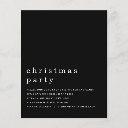 Budget Minimal White Black Christmas Party Einladu (Vorderseite)