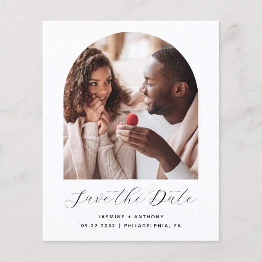 Budget Minimale Foto-Bogenschrift Save the Date (Vorderseite)