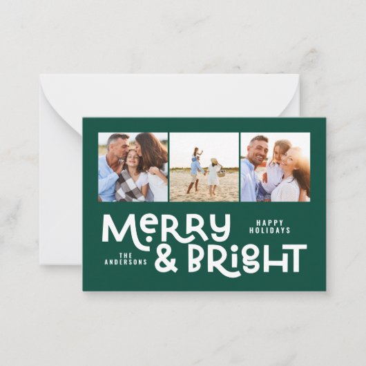 Budget minimale Typografie 3 Foto Weihnachten Mitteilungskarte (Vorderseite)