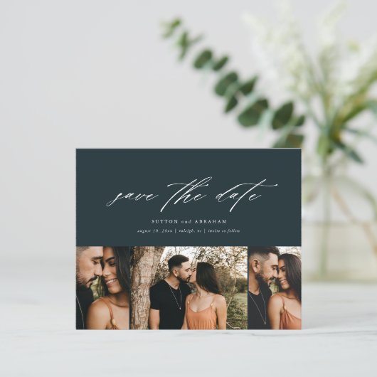 Budget Minimales Script 3-Foto Save the Date (Stehend Vorderseite)