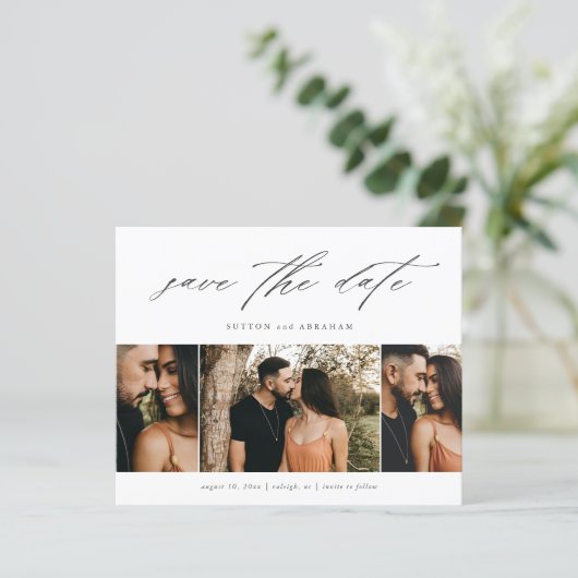 Budget Minimales Script 3-Foto Save the Date (Stehend Vorderseite)