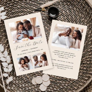 Budget-Minimalist 4-Foto-Beige Save-the-Date-Karte