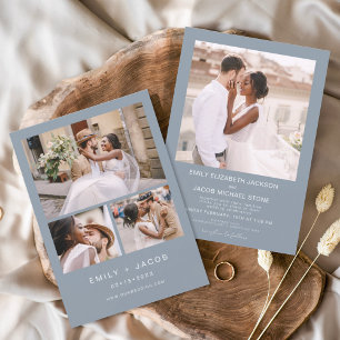 Budget-Minimalist Hochzeit Dusty Blue Vier-Foto Flyer