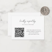 Budget-Minimalist Schwarz-Weiß-Script RSVP QR-Code Mitteilungskarte (Vorderseite/Rückseite Beispiel)