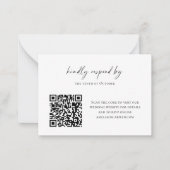 Budget-Minimalist Schwarz-Weiß-Script RSVP QR-Code Mitteilungskarte (Vorderseite)