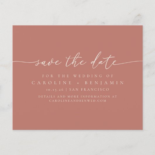 Budget-Minimalist Terrakotta-Script Save-the-Date- (Vorderseite)
