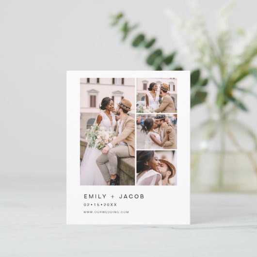 Budget Minimalistisch 5 Foto Hochzeitseinladung (Stehend Vorderseite)