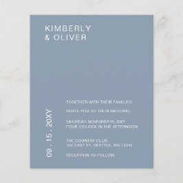 Budget Minimalistisch Dusty Blue Wedding Einladung