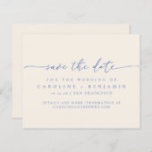 Budget Minimalistisch Ecru Blue Script Save the Da (Vorne/Hinten)