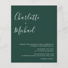 Budget Minimalistisch Emerald Green Wedding Einlad