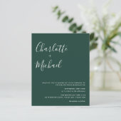 Budget Minimalistisch Emerald Green Wedding Einlad (Stehend Vorderseite)