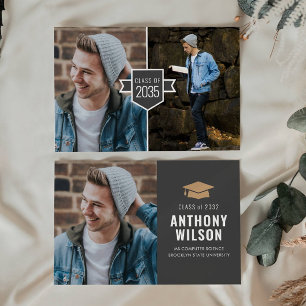 Budget Minimalistisch Gold Grad Cap 3 Foto Abschlu Mitteilungskarte