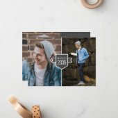 Budget Minimalistisch Gold Grad Cap 3 Foto Abschlu Mitteilungskarte (Vorderseite/Rückseite Beispiel)