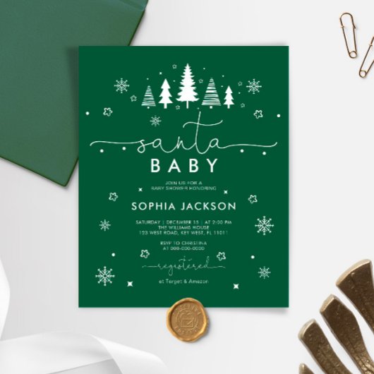 Budget Minimalistisch Green Santa Baby Einladung