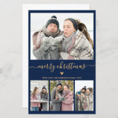Budget Minimalistisch Navy Gold 4 Foto Weihnachtsk (Vorne/Hinten)
