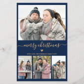 Budget Minimalistisch Navy Gold 4 Foto Weihnachtsk (Vorderseite)