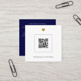 Budget Minimalistisch QR Code Navy Wedding Blue Quadratische Visitenkarte