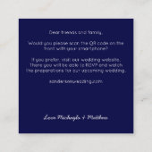 Budget Minimalistisch QR Code Navy Wedding Blue Quadratische Visitenkarte (Rückseite)