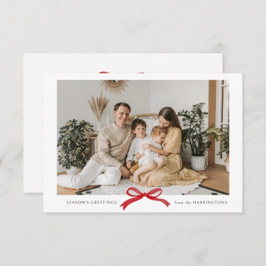 BUDGET Minimalistisch Red Bow Foto Ferienkarte Mitteilungskarte (Vorne/Hinten)
