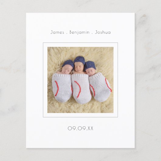 Budget Minimalistisch Triplet Foto Geburtsankündig (Vorderseite)