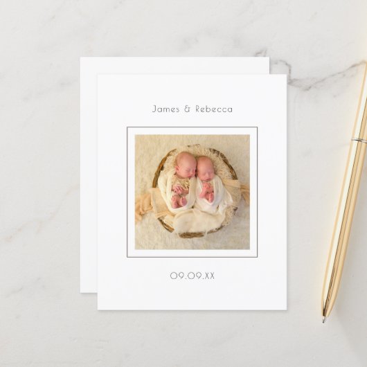 Budget Minimalistisch Twins Foto Geburtsankündigun (Vorderseite/Rückseite Beispiel)
