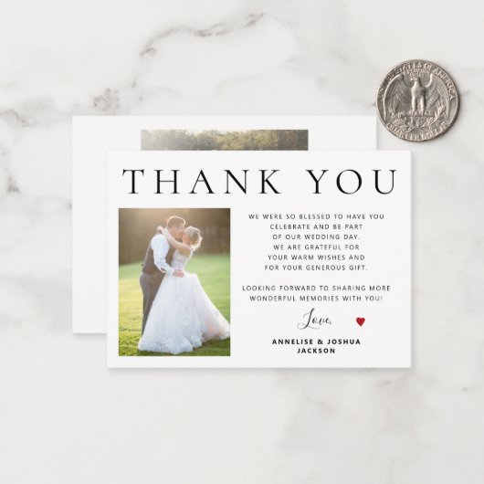 Budget minimalistische Foto Hochzeit danke Ihnen K Mitteilungskarte (Vorderseite/Rückseite Beispiel)